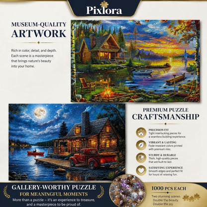 Puzzles for Adults 1000 Pieces, 2 Pack Unique 1000 Piece Lake and Night View Jigsaw Puzzles, Premium Scenic Landscape Puzzles & Nature Theme for Challenging Game Night