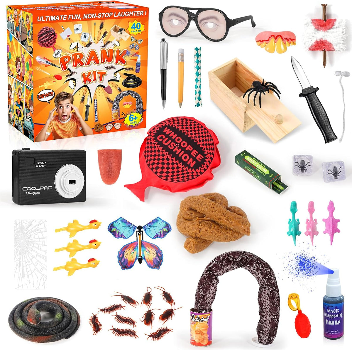 Pranks Kit for Kids Adults, 40 PCS Prank Stuff, Ultimate Pranks Scare Kit is Perfect for April Fools, Halloween, Christmas, Birthday Gifts