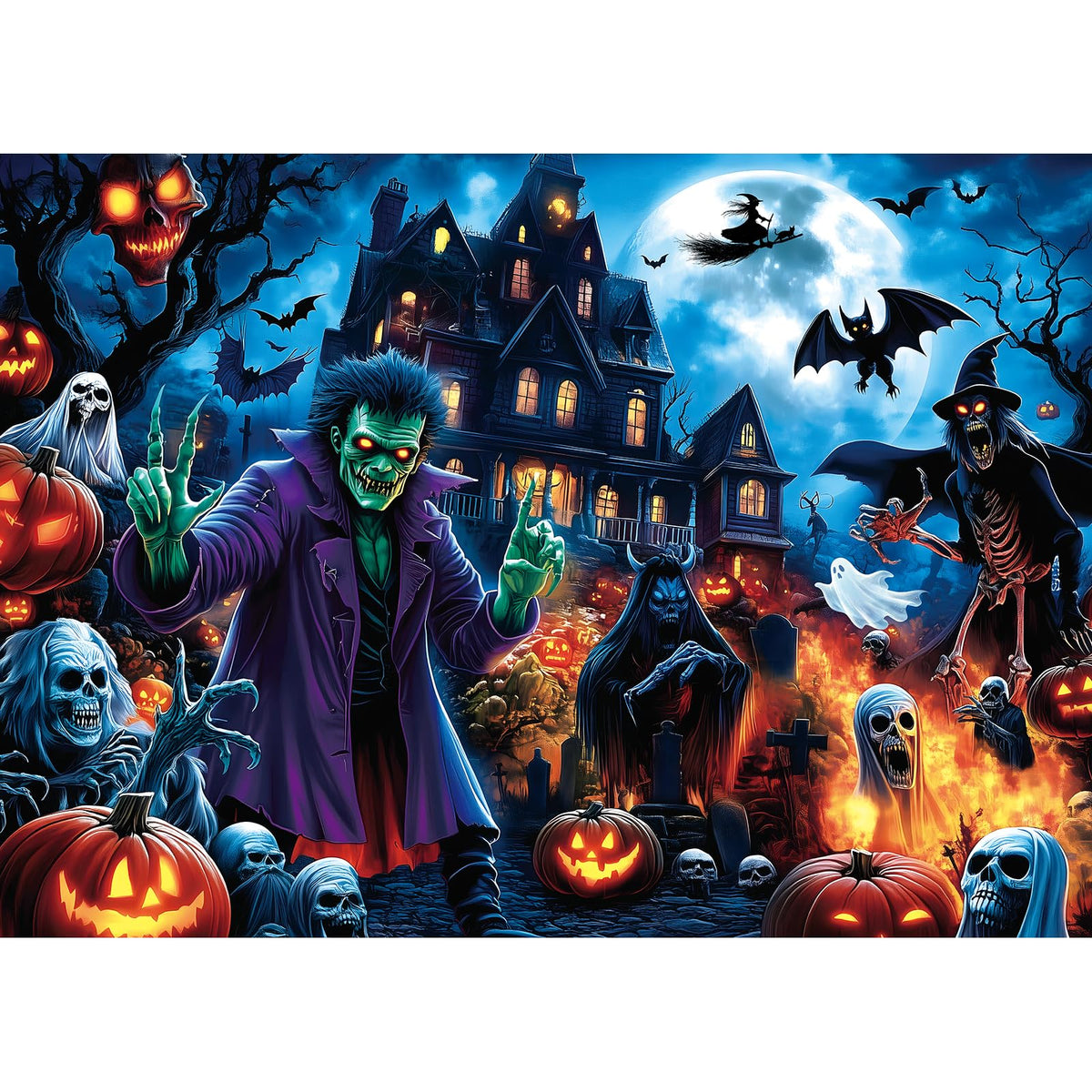 Halloween Haunted House 1000 Piece Jigsaw Puzzle for Adults Spooky Ghosts & Pumpkins Gothic Mansion Challenging 1000-Piece Puzzle with Poster - Fun Adult Puzzle Game for Game Night (27"x20")