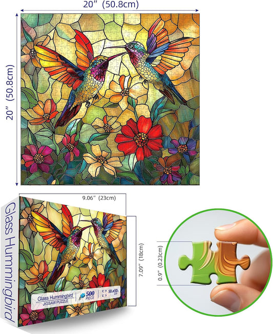 Vintage Paint Hummingbird Flower 500 Piece Puzzles for Adults, Easy Large Piece Puzzle for Seniors, Challenge Art Jigsaw Puzzles, for Gifts Party Games Family, 20x20 Inch Dust Free