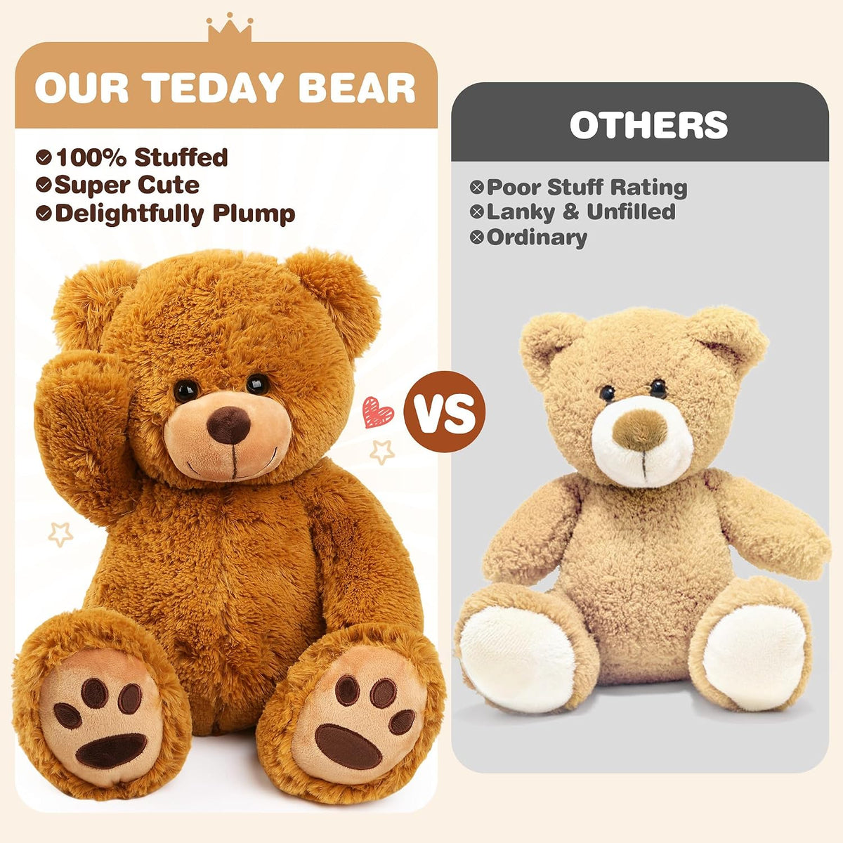 LotFancy Teddy Bear Stuffed Animals, 20 inch Soft Plush Toy, Brown
