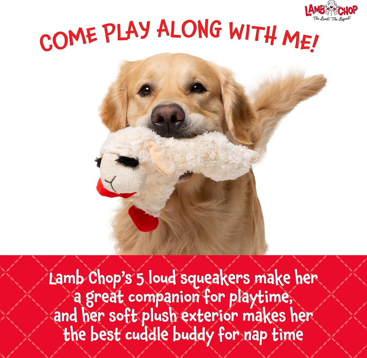 Multipet Lamb Chop Dog Plush Toy 10", Cream, 5 Squeakers