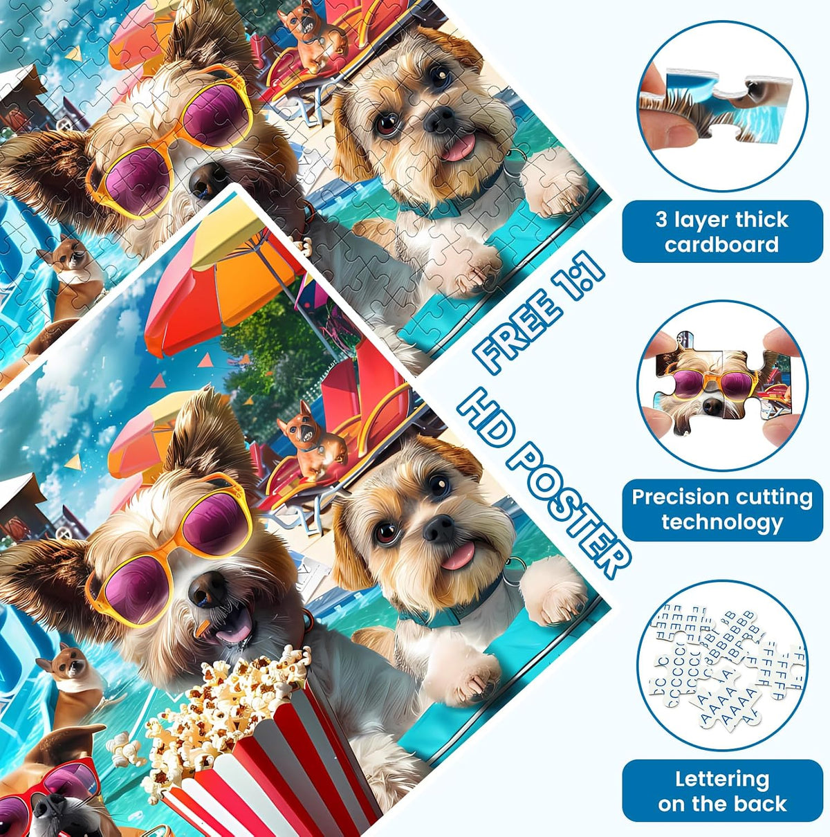 300 Piece Jigsaw Puzzle for Adults, Fun at The Amusement Park Dog Puzzles