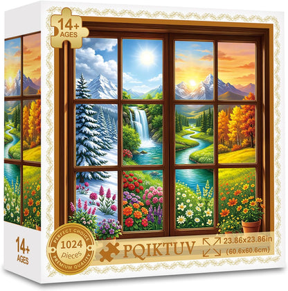 1024 Piece Puzzle for Adults, Four Seasons Window View