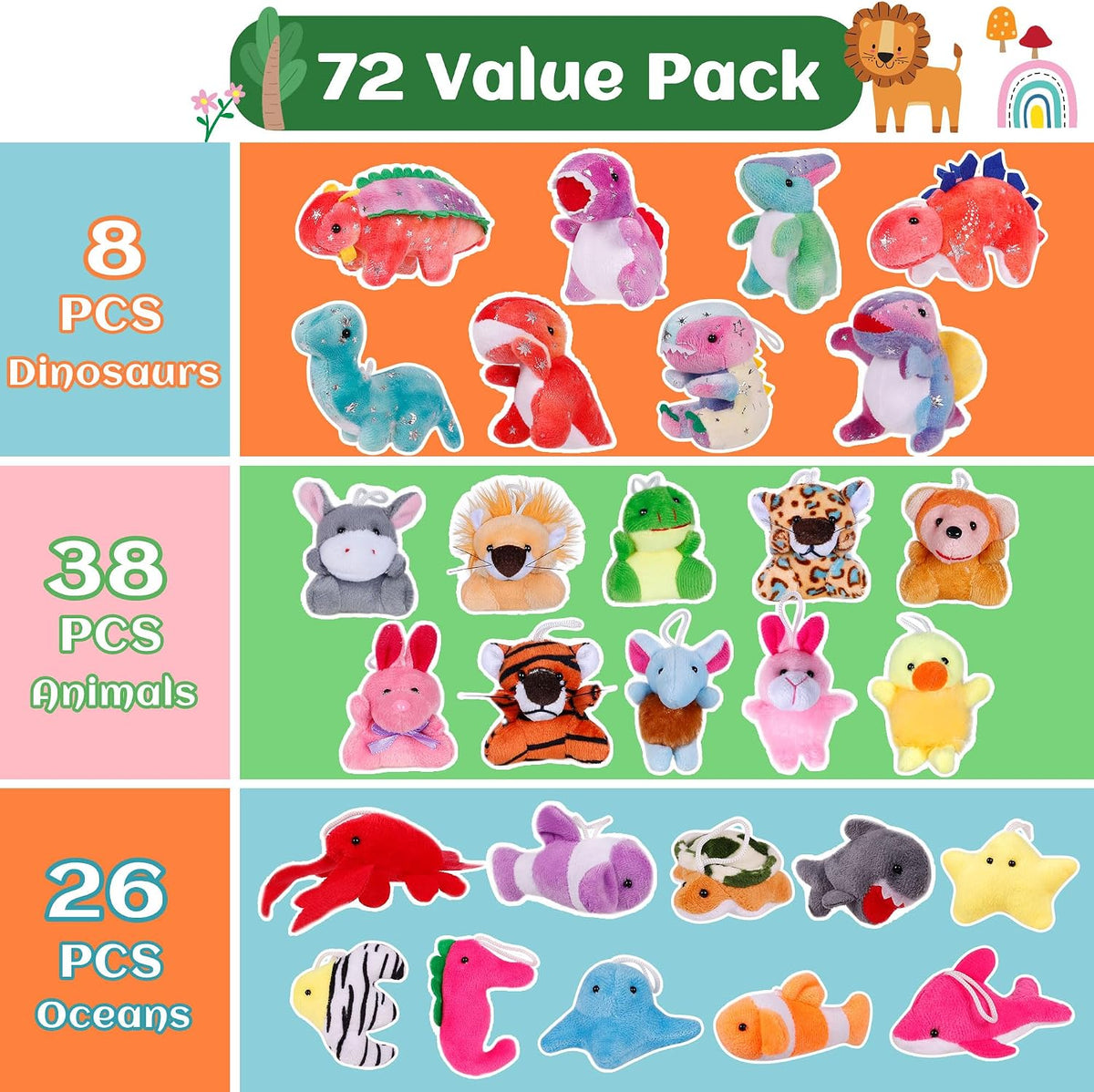 72 Pack Mini Stuffed Animals, Classroom Prizes Small Stuffed Animals Bulk
