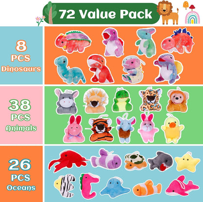 72 Pack Mini Stuffed Animals, Classroom Prizes Small Stuffed Animals Bulk