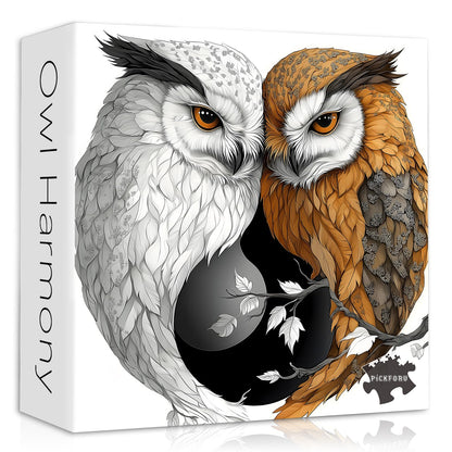 Yin Yang Owl Puzzle for Adults 1000 Pieces，Black and White Puzzles Owl Flowers, Impossible Difficult Hard Bird Jigsaw Puzzle, Animal Floral Art Challenge Puzzle Aesthetic