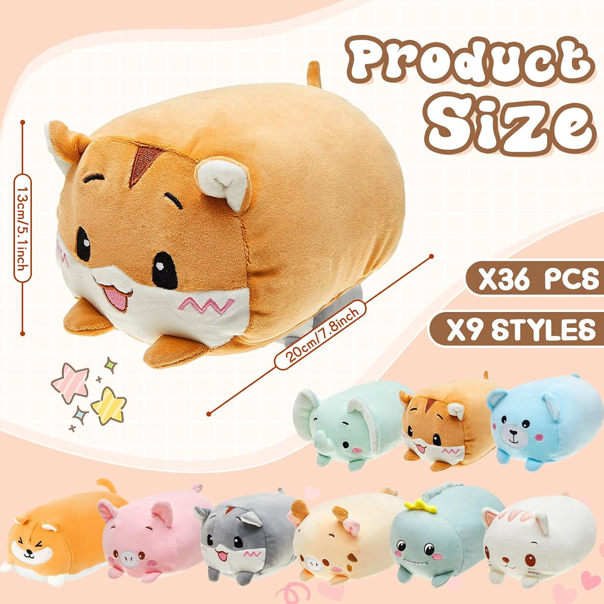 9 Pcs Stuffed Animals Plushies Bulk 8"Cute Plush Toys, 9 Cute Animal