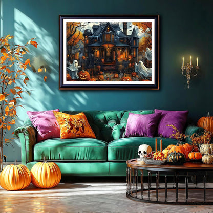 Halloween Haunted House 1000 Piece Jigsaw Puzzle for Adults Spooky Ghosts & Pumpkins Gothic Mansion Challenging 1000-Piece Puzzle with Poster - Fun Adult Puzzle Game for Game Night (27"x20")
