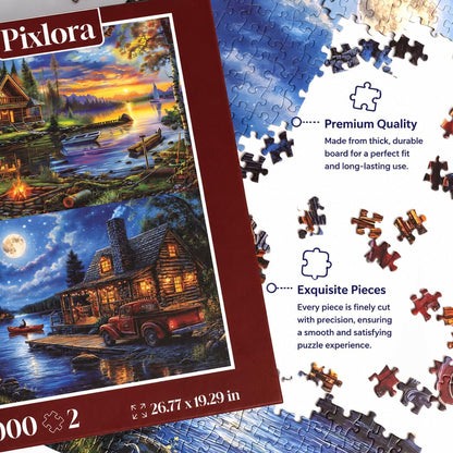 Puzzles for Adults 1000 Pieces, 2 Pack Unique 1000 Piece Lake and Night View Jigsaw Puzzles, Premium Scenic Landscape Puzzles & Nature Theme for Challenging Game Night