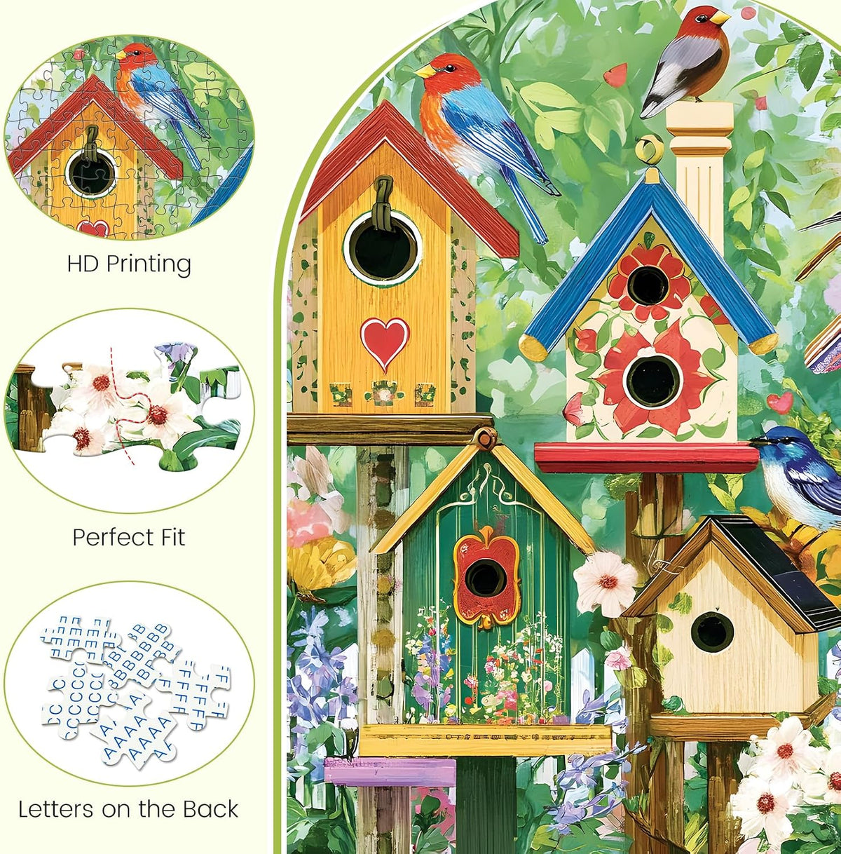 Colorful Birdhouses & Vibrant Birds 500 Piece Jigsaw Puzzle, Family Game