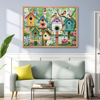 Colorful Birdhouses & Vibrant Birds 500 Piece Jigsaw Puzzle, Family Game