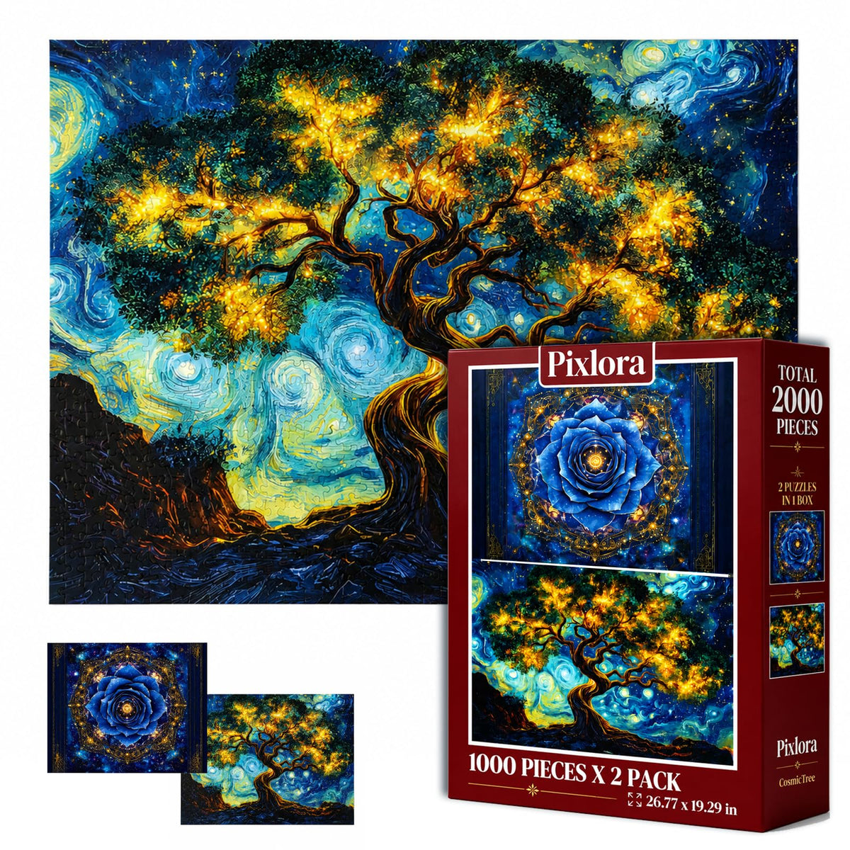 Puzzles for Adults 1000 Pieces, 2 Pack Unique 1000 Piece Lake and Night View Jigsaw Puzzles, Premium Scenic Landscape Puzzles & Nature Theme for Challenging Game Night