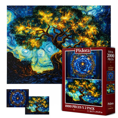 Puzzles for Adults 1000 Pieces, 2 Pack Unique 1000 Piece Lake and Night View Jigsaw Puzzles, Premium Scenic Landscape Puzzles & Nature Theme for Challenging Game Night