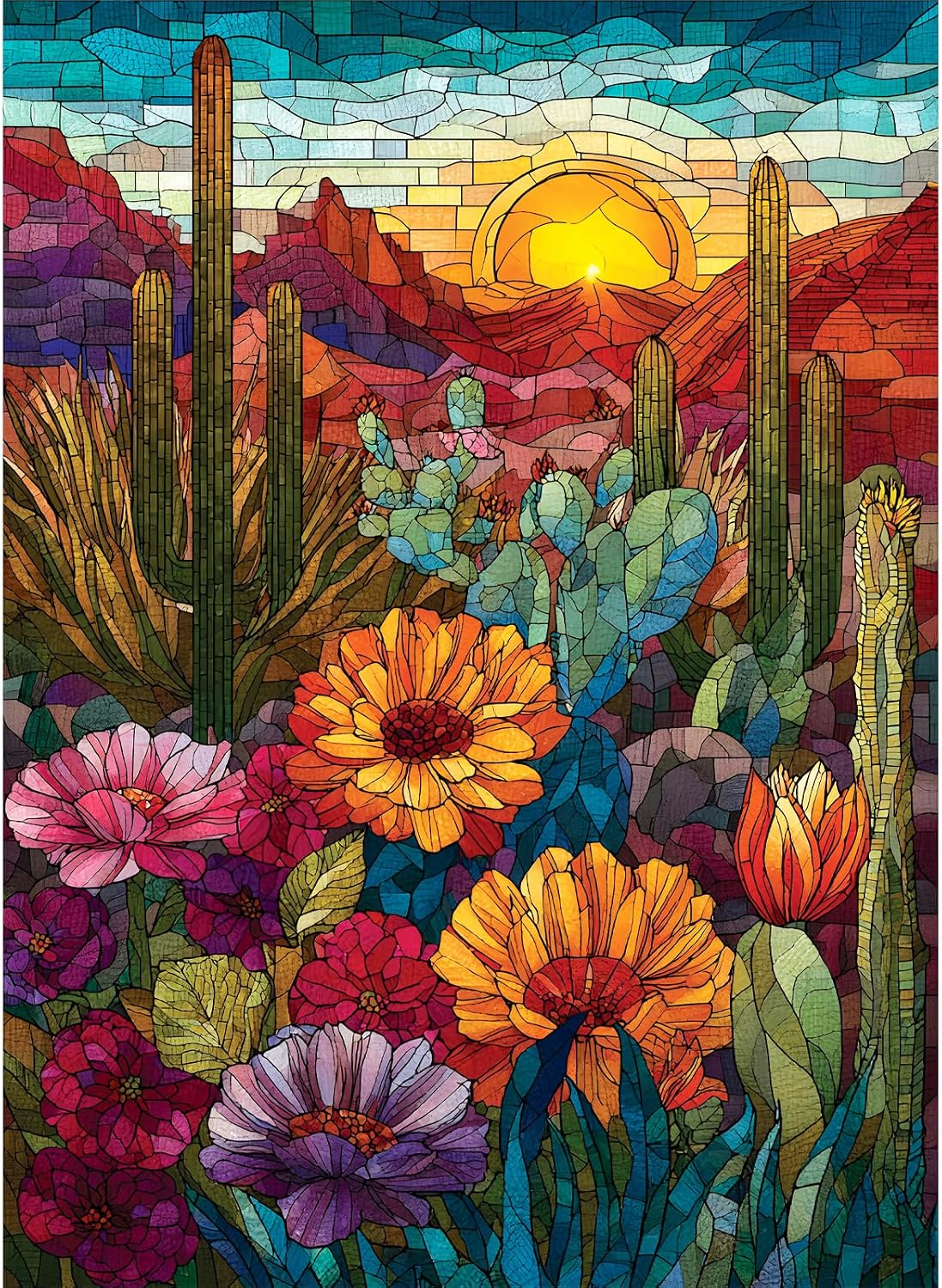 500 Piece Puzzles for Adults, Stained Glass Desert Landscape Jigsaw Puzzle