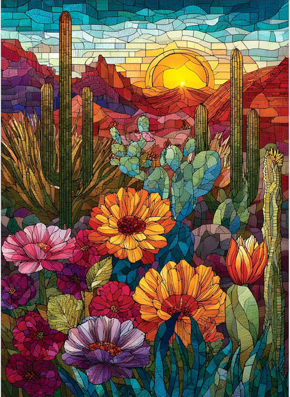 500 Piece Puzzles for Adults, Stained Glass Desert Landscape Jigsaw Puzzle