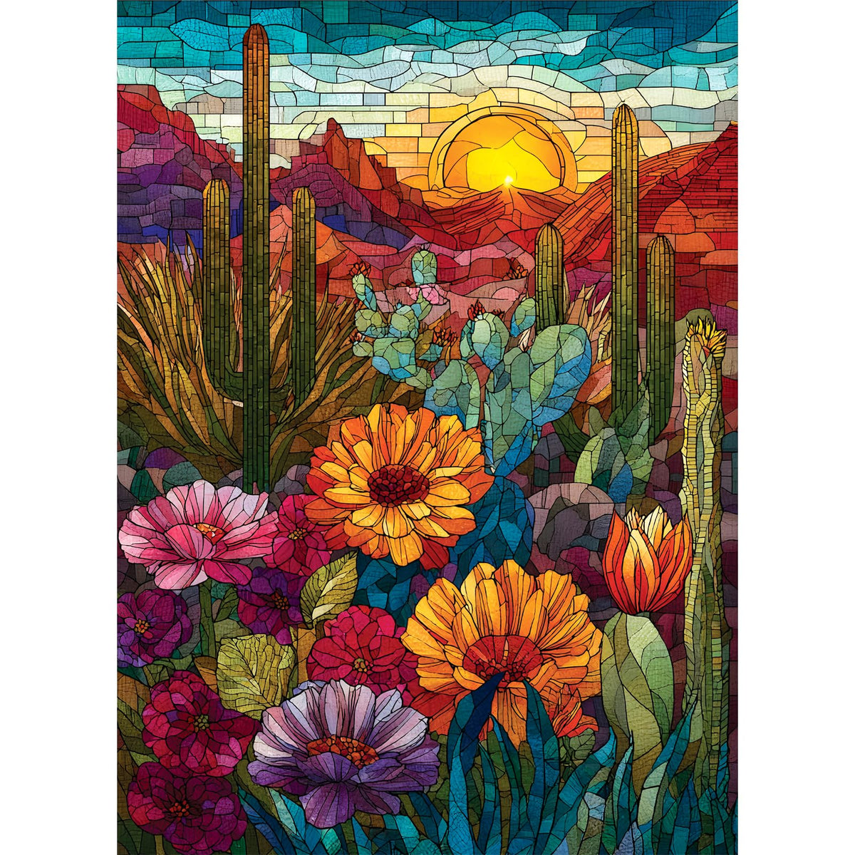 500 Piece Puzzles for Adults, Stained Glass Desert Landscape Jigsaw Puzzle