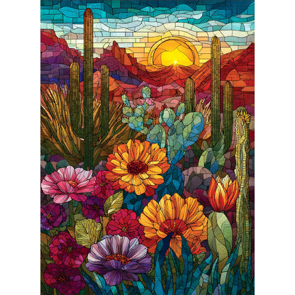 500 Piece Puzzles for Adults, Stained Glass Desert Landscape Jigsaw Puzzle