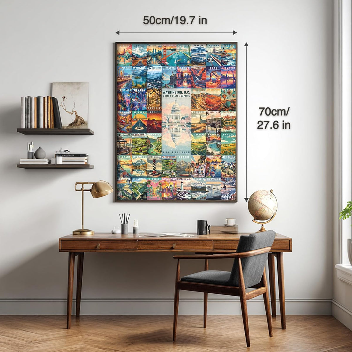50 States & Washington, D.C. Jigsaw Puzzles for Adults 1000 Pieces, United States 1000 Piece Puzzle, Travel Poster Design of Family Puzzle,challenging Puzzle,USA States Puzzle