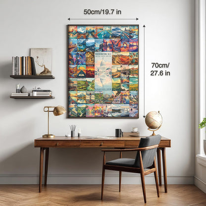 50 States & Washington, D.C. Jigsaw Puzzles for Adults 1000 Pieces, United States 1000 Piece Puzzle, Travel Poster Design of Family Puzzle,challenging Puzzle,USA States Puzzle