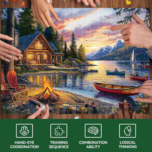 Jigsaw Puzzle for Adults 500 Pieces – 500 Piece Puzzle with Scenic Cabin, Interlocking Adult Puzzles, Letter Clues, Home Decor Gift | 20.5 x 15 in