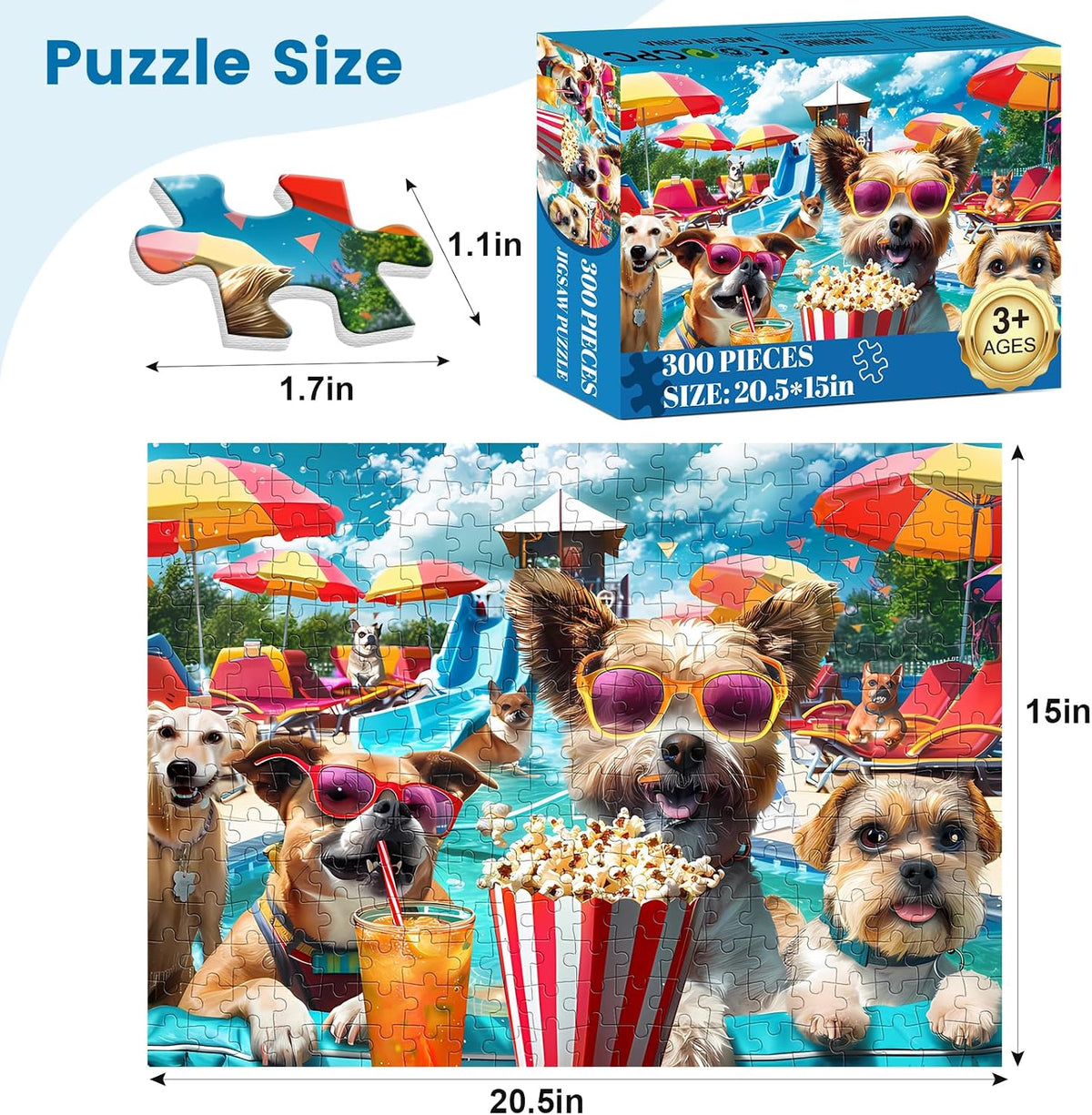 300 Piece Jigsaw Puzzle for Adults, Fun at The Amusement Park Dog Puzzles