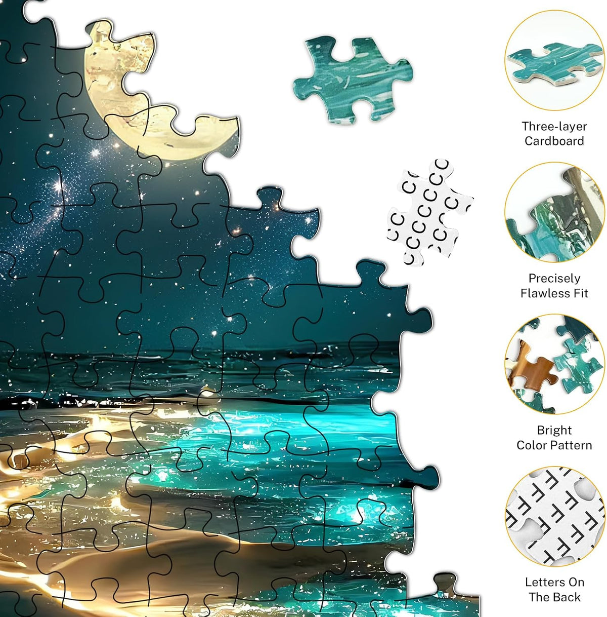 Moonlight Jigsaw Puzzles for Adults 1000 Pieces, Sparkling Beach Nature Landscape 1000 Piece Puzzle for Adults, Fun Hard Difficult Impossible Challenging Jigsaw Puzzles 1000 Pieces