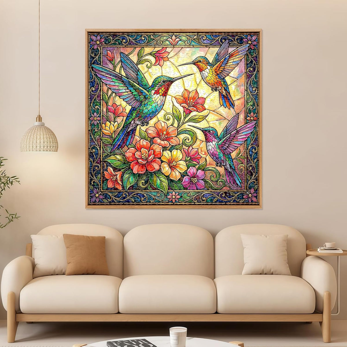 Vintage Paint Hummingbird Flower 1000 Piece Puzzles for Adults