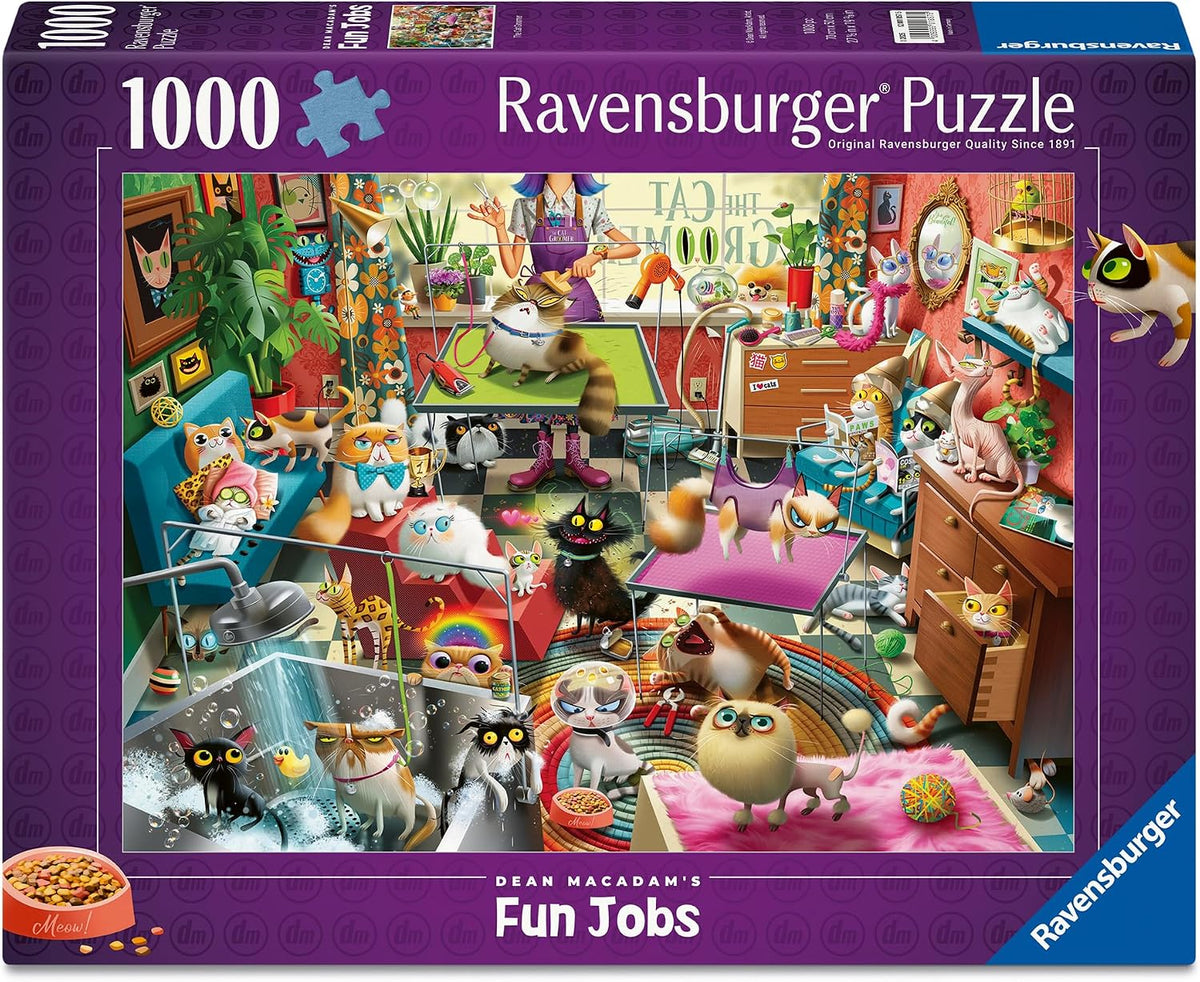 Ravensburger The Cat Groomer – 1000 Piece Jigsaw Puzzle by Dean Macadam – Whimsical Cat Salon Scene - Vibrant Artwork - Premium Quality Ages 14 and Up