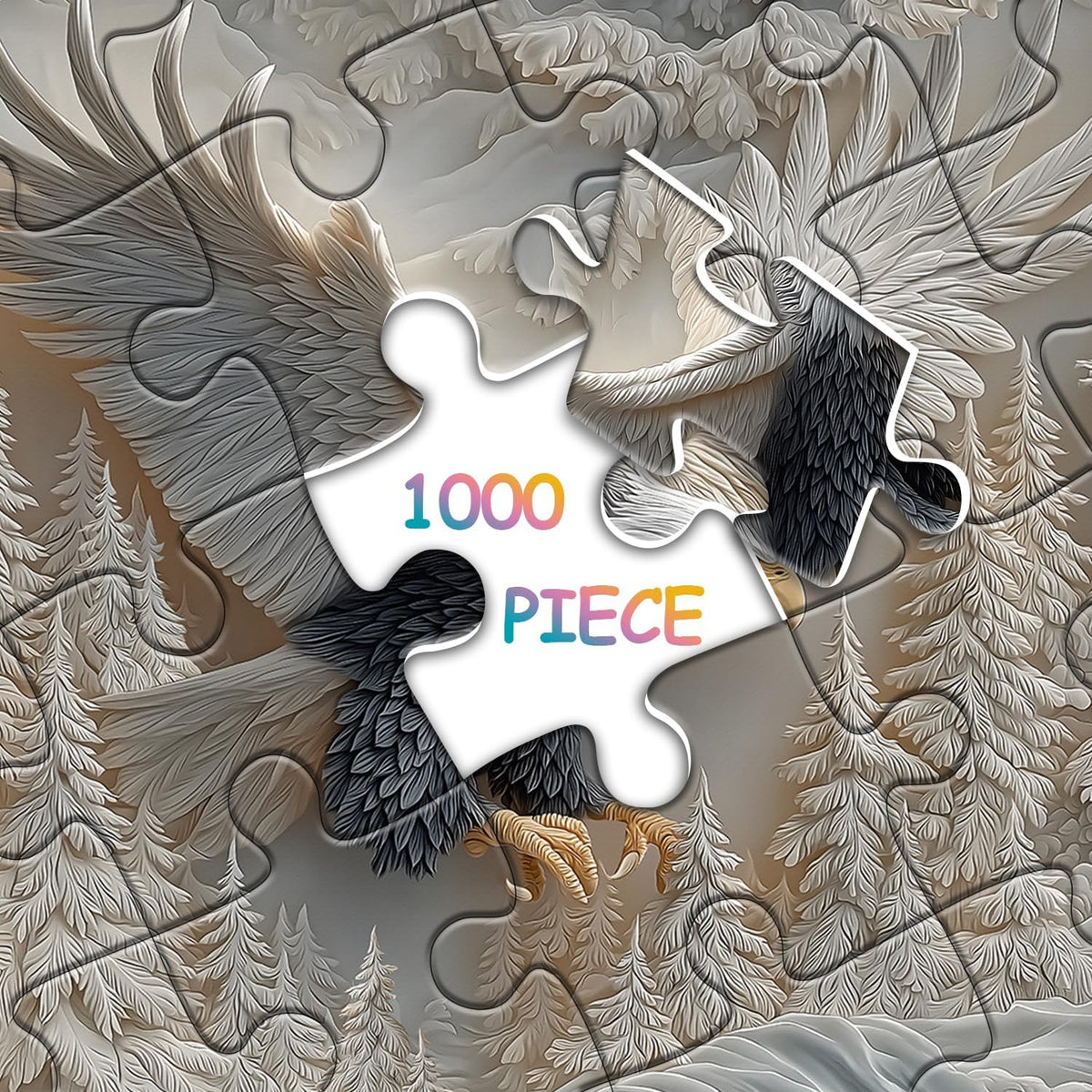The Carved Eagle Jigsaw Puzzle 1000 Pieces, Majestic Bald Eagle Bird Puzzles for Adults,White Forest Art Nature Puzzle Animal, Unique Challenging Impossible Hard Puzzles