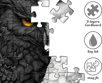 Yin Yang Owl Puzzle for Adults 1000 Pieces，Black and White Puzzles Owl Flowers, Impossible Difficult Hard Bird Jigsaw Puzzle, Animal Floral Art Challenge Puzzle Aesthetic