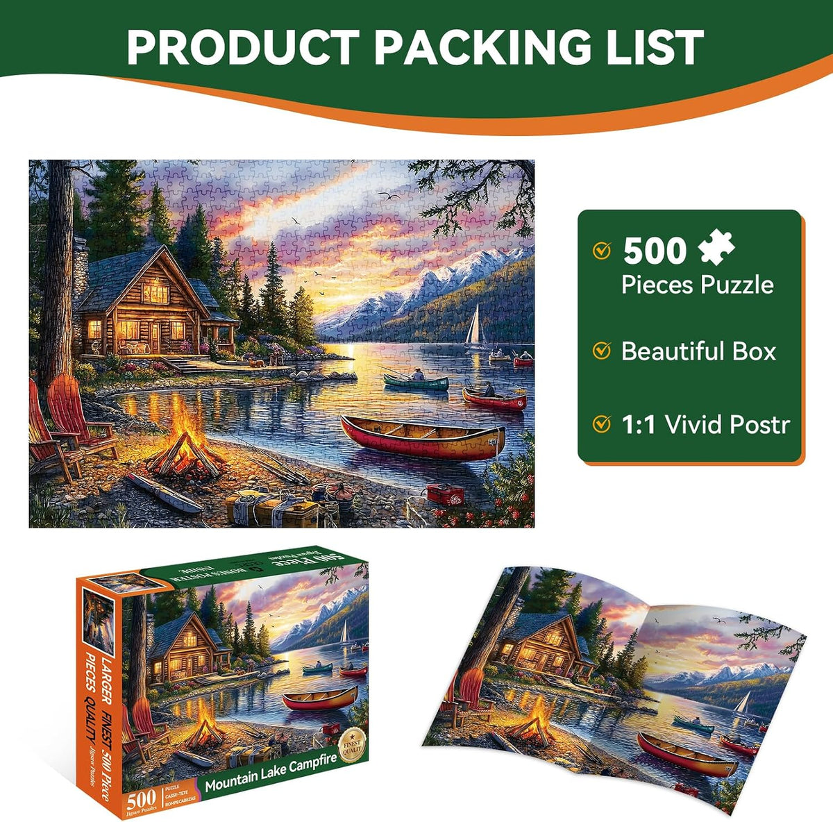 Jigsaw Puzzle for Adults 500 Pieces – 500 Piece Puzzle with Scenic Cabin, Interlocking Adult Puzzles, Letter Clues, Home Decor Gift | 20.5 x 15 in