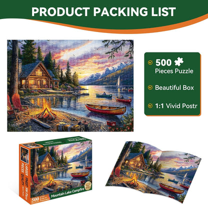 Jigsaw Puzzle for Adults 500 Pieces – 500 Piece Puzzle with Scenic Cabin, Interlocking Adult Puzzles, Letter Clues, Home Decor Gift | 20.5 x 15 in