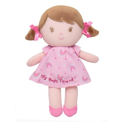 Baby Starters Plush Baby Doll with Rattle, Brunette Olivia, Pink, 9 inch