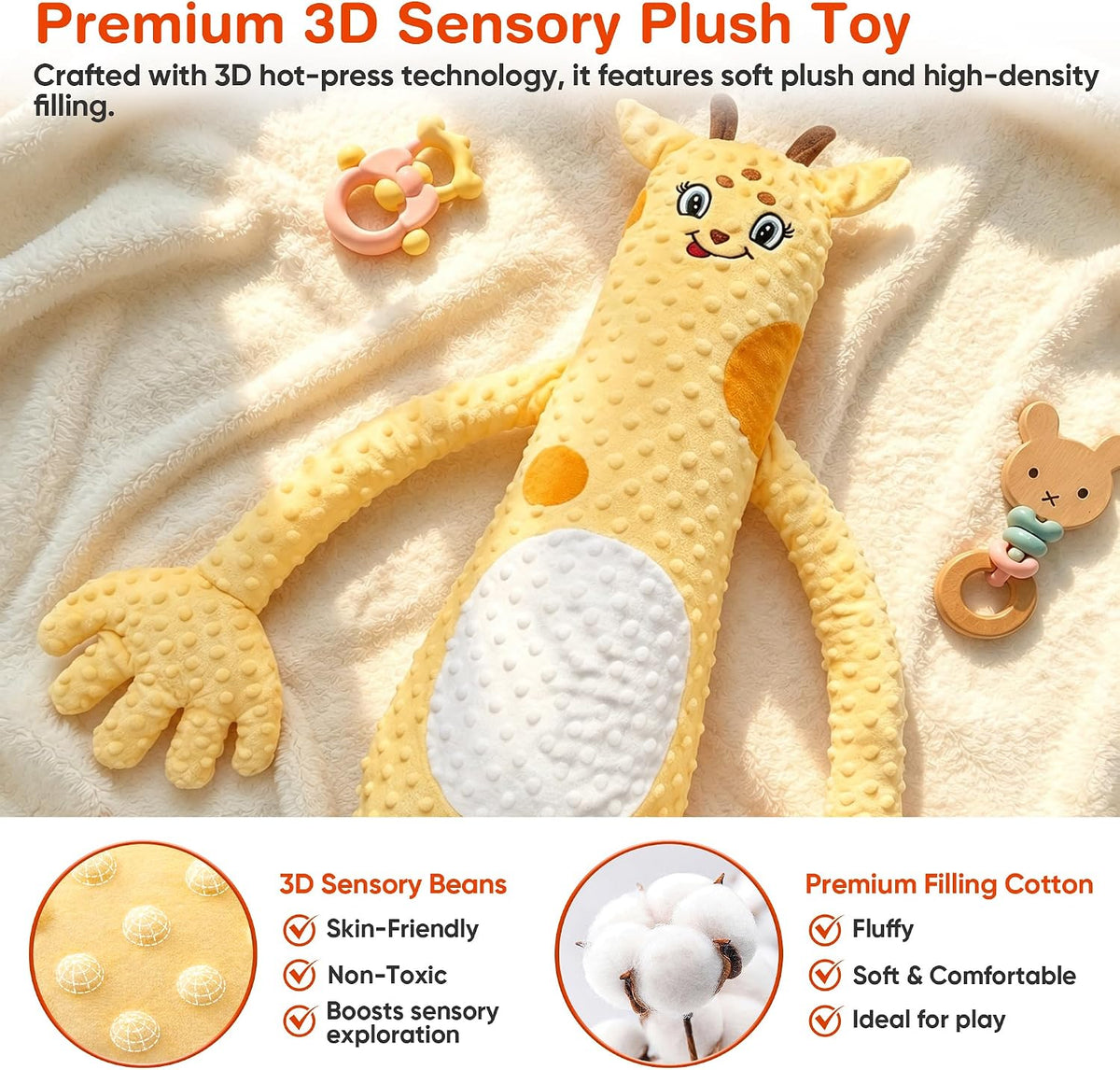 Interactive Plush Toy, Cute Animal Plush Stuffed Doll for Girls Boys, Portable Fun Play Toy for Home, Travel and Gift (Yellow Giraffe)
