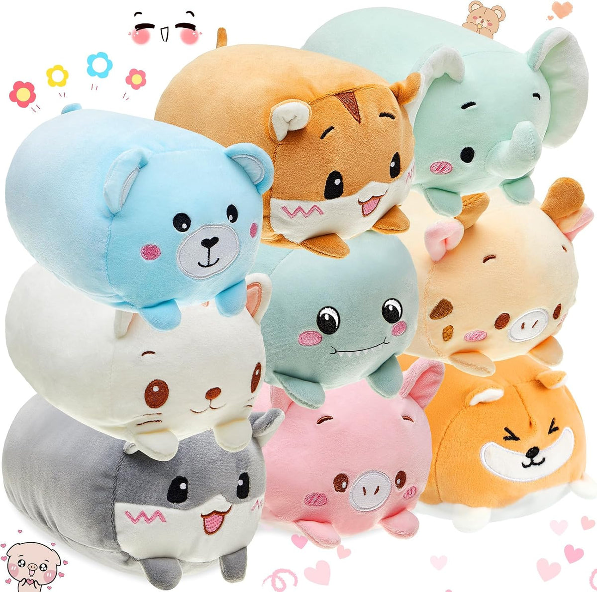 9 Pcs Stuffed Animals Plushies Bulk 8"Cute Plush Toys, 9 Cute Animal