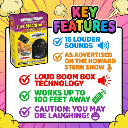 T.J. Wisemen, Inc. Fart Machine #2 - The Original Remote Controlled Fart Machine with Boom Box Technology - 15 Realistic Sounds - Wireless with 100 ft Range