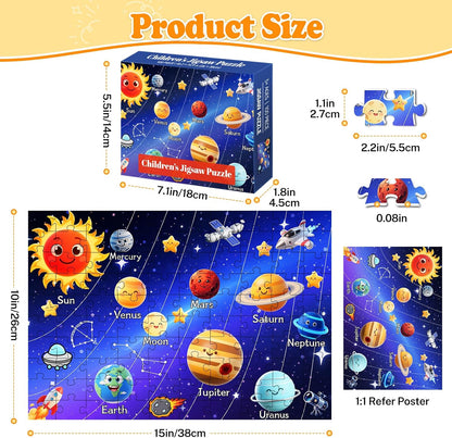 4 Packs 100 Piece Puzzles for Kids Ages 4-6 6-8 8-10, USA World Map Kids Puzzles Ages 3-5 4-6 5-8, Solar System Mars Adventure 100 Piece Puzzle for Adults Seniors, Educational Jigsaw Puzzles 15"x10"