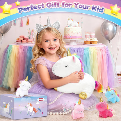 Unicorn Toys for Girls, Unicorn Mommy Stuffed Animal with 4 Baby Unicorns