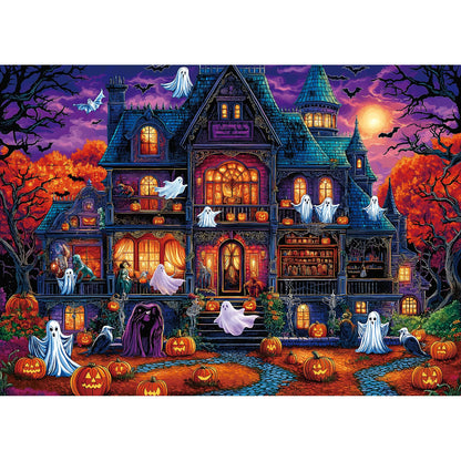 Halloween Haunted House 1000 Piece Jigsaw Puzzle for Adults Spooky Ghosts & Pumpkins Gothic Mansion Challenging 1000-Piece Puzzle with Poster - Fun Adult Puzzle Game for Game Night (27"x20")