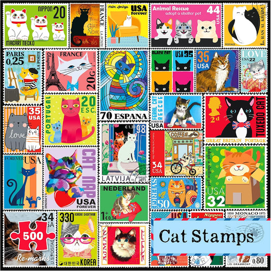 Re-marks Cat Postage-Stamp Collage Puzzle, 500-Piece Puzzle for All Ages