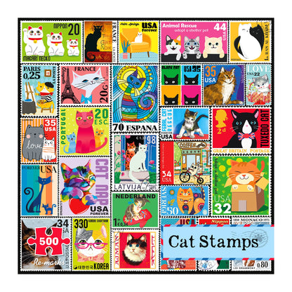 Re-marks Cat Postage-Stamp Collage Puzzle, 500-Piece Puzzle for All Ages