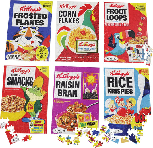 Spin Master Games, Kellogg's Cereal 100-Piece Puzzles 6-Pack, Square Cereal Boxes Puzzle Gift Set, Froot Loops, Rice Krispies, Raisin Bran, Corn Flakes, Frosted Flakes, Honey Smacks for Ages 4 & Up