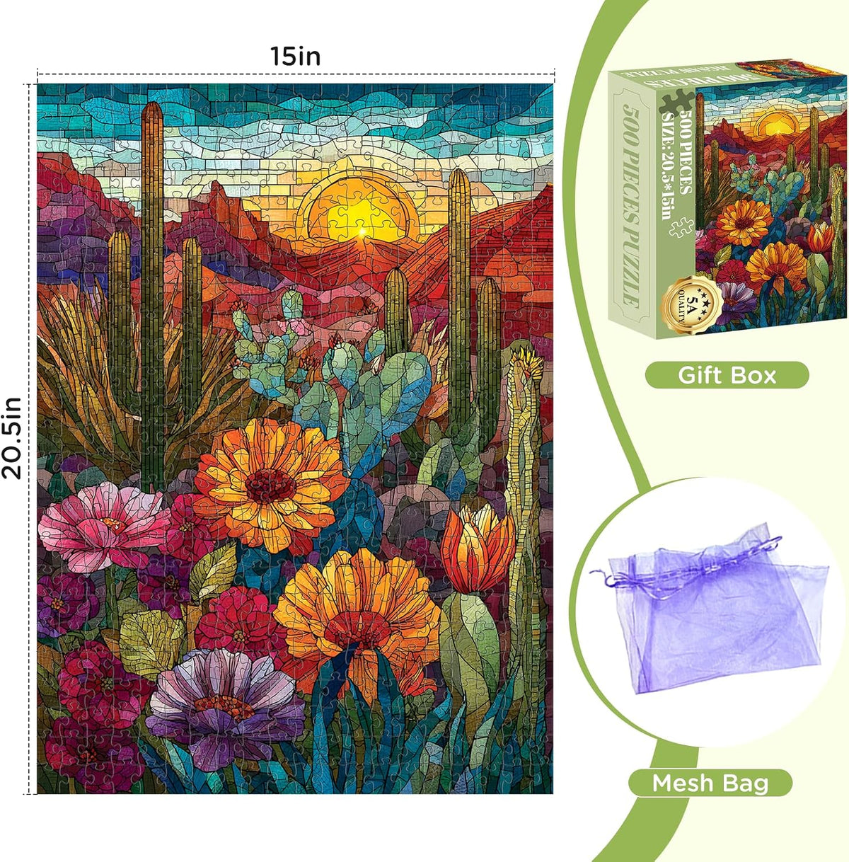 500 Piece Puzzles for Adults, Stained Glass Desert Landscape Jigsaw Puzzle