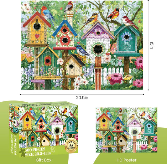 Colorful Birdhouses & Vibrant Birds 500 Piece Jigsaw Puzzle, Family Game