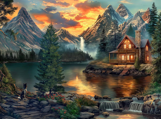 Adult Jigsaw Puzzle 1000 Piece Mountain Cabin