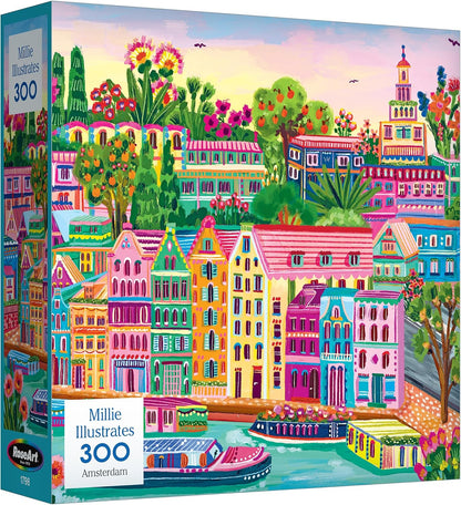 RoseArt - Millie Illustrates - Amsterdam - 300 Piece Jigsaw Puzzle – Vibrant Cityscape Artwork, Fun & Challenging Puzzle for Adults