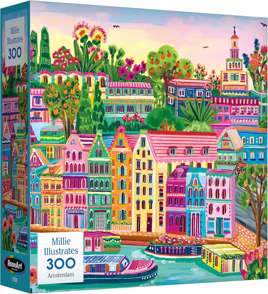 RoseArt - Millie Illustrates - Amsterdam - 300 Piece Jigsaw Puzzle – Vibrant Cityscape Artwork, Fun & Challenging Puzzle for Adults
