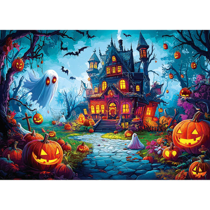 Halloween Haunted House 1000 Piece Jigsaw Puzzle for Adults Spooky Ghosts & Pumpkins Gothic Mansion Challenging 1000-Piece Puzzle with Poster - Fun Adult Puzzle Game for Game Night (27"x20")