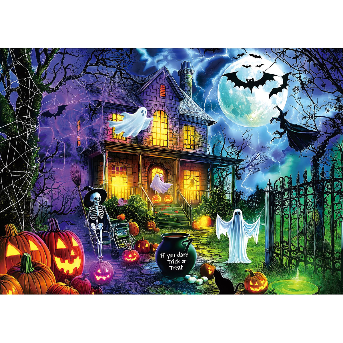 Halloween Haunted House 1000 Piece Jigsaw Puzzle for Adults Spooky Ghosts & Pumpkins Gothic Mansion Challenging 1000-Piece Puzzle with Poster - Fun Adult Puzzle Game for Game Night (27"x20")